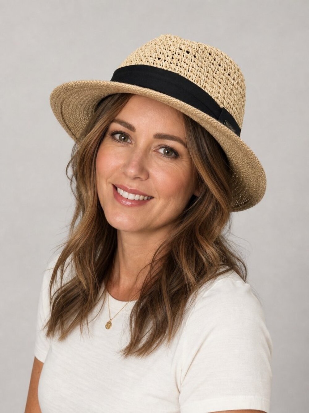 Steve Madden Womens Paper Yarn Straw Fedora Hat With Black Band One Size